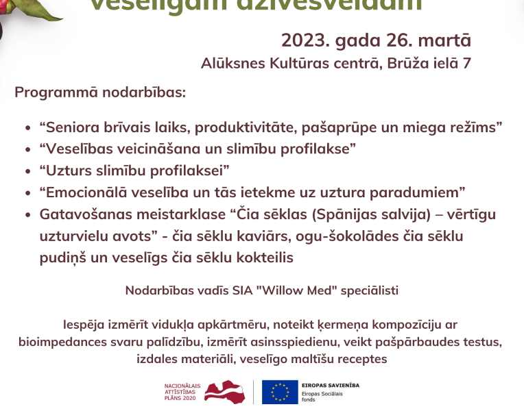 26. martā Alūksnes novada seniorus aicina uz veselīga dzīvesveida tematikai veltītu pasākumu