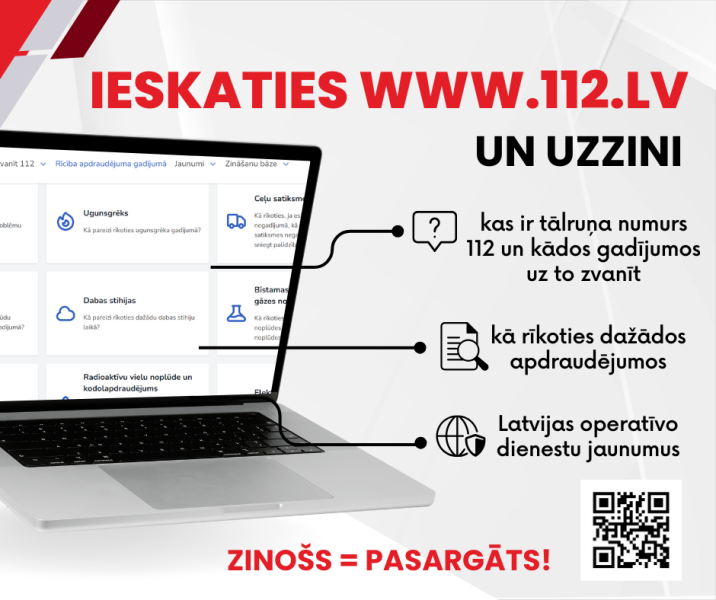 Valsts ugunsdzēsības un glābšanas dienests, sadarbībā ar Iekšlietu ministrijas Informācijas centru, ir izstrādājis jaunu lietotni “112 Latvija” un tīmekļvietni www.112.lv. 
Informē, saņem un uzzini – ar jauno lietotni “112 Latvija”! 
Aicinām ikvienu pašvaldību un tās iestāžu nodarbināto, kuram ir viedtālrunis, lejupielādēt un izmantot jauno bezmaksas lietotni “112 Latvija”, kas lietotājam sniedz vairākas priekšrocības:
•	Lietotnes “112 Latvija” lietotājs saņems paziņojumu sava viedtālruņa ekrānā par iespējamo apdraudējumu, piemēram, sarkanā vai oranžā līmeņa brīdinājumus par bīstamiem laikapstākļiem, trauksmes sirēnu pārbaudi un citiem notikumiem, kas liek iedzīvotājiem būt gataviem nepieciešamības gadījumā rīkoties vai prasa iedzīvotāju nekavējošu rīcību.
•	Zvanot uz vienoto ārkārtas palīdzības izsaukumu tālruņa numuru 112 no lietotnes “112 Latvija”, dispečeri redzēs aptuveno zvanītāja atrašanās vietu. Tas dos iespēju operatīvāk sniegt palīdzību tiem iedzīvotājiem, kuri nevar nosaukt precīzu negadījuma adresi. Lai dispečers redzētu cilvēka atrašanās vietu, instalācijas brīdī vai vēlāk nepieciešams atļaut lietotnei piekļūt telefona atrašanās vietai. 
•	Īsziņas nosūtīšana uz tālruņa numuru 112 veicina ārkārtas palīdzības pieejamību cilvēkiem ar runas un dzirdes traucējumiem. Aicinām ņemt vērā, ka īsziņu sūtīšana nav ikdienas risinājums ātrai saziņai ar operatīvajiem dienestiem.
•	Lietotne “112 Latvija” sniedz arī iespēju viegli un ērti iepazīties ar padomiem, kā rīkoties dažādos apdraudējumos un uzzināt operatīvo dienestu aktualitātes.
Lejupielādēt lietotni "112 Latvija" iespējams Google Play un AppStore. Tā piemērota lietošanai viedtālruņos ar iOS un Android operētājsistēmu. Lietotne ir bezmaksas, bet atbilstoši izvēlētajam mobilo sakaru pieslēguma tarifam, var tikt piestādīta maksa par interneta izmantošanu.
Jaunā tīmekļvietne www.112.lv - visu operatīvo dienestu drošības padomi, ieteikumi rīcībai apdraudējumos un aktualitātes vienuviet. 
Lai uzlabotu iedzīvotāju zināšanas par vienoto ārkārtas palīdzības izsaukumu tālruņa numuru 112 un rīcību dažādos apdraudējumos, kā arī veidotu izpratni par tiem gadījumiem, kad nepieciešams zvanīt uz tālruņa numuru 112, bet kad palīdzību sniegs citas iestādes vai komersanti, darbību uzsāk tīmekļvietne www.112.lv. Tajā vienuviet apkopoti Latvijas operatīvo dienestu sniegtie drošības padomi pareizai rīcībai dažādos apdraudējumos. Līdzās tam tīmekļvietnē tiks operatīvi izvietoti brīdinājumi par iespējamo apdraudējumu un nepieciešamo rīcību. 
