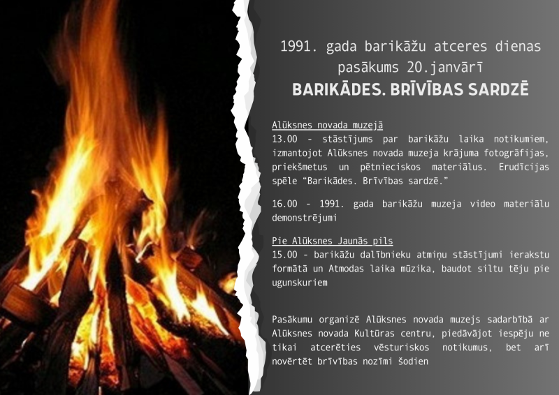 Alūksnē norisināsies 1991. gada barikāžu atceres dienas pasākums “BARIKĀDES. BRĪVĪBAS SARDZĒ”