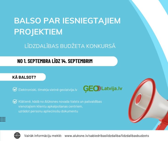 Līdz 14. septembrim ar balsojumu var atbalstīt Alūksnes novada līdzdalības budžeta konkursam iesniegtos projektus