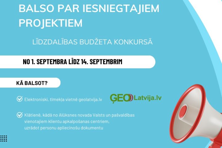 Līdz 14. septembrim ar balsojumu var atbalstīt Alūksnes novada līdzdalības budžeta konkursam iesniegtos projektus