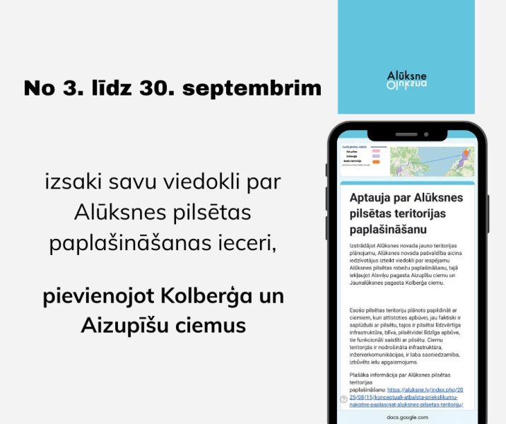 Aicina iedzīvotājus piedalīties aptaujā par iespējamu Alūksnes pilsētas teritorijas paplašināšanu