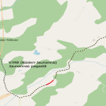 Karte attēlo Latviju ar zaļiem mežiem, gaišiem laukiem un ziliem ūdeņiem. Tajā redzams ceļš P43 Litene-Alūksne kā dzeltena līnija un ceļš V398 (Kūderi-Jaunanna) Jaunannas pagastā kā melna pārtraukta līnija, kura posms ir iezīmēts sarkanā krāsā.