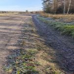 Attēlā redzams grants seguma ceļš, labajā pusē redzams izraksts grāvis