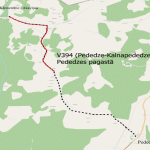 Kartē attēlota ceļa V394 (Pededze-Kalnapededze) atrašanās vieta Pededzes pagastā. Ceļš, kas iezīmēts ar sarkanu līniju un melnu pārtrauktu līniju, ziemeļos savienojas ar ceļu V392 Klementīne - Akaviņas, bet dienvidos atrodas Pededze.