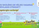 Reklāmas plakāts no Nodarbinātības valsts aģentūras (NVA), aicinot skolēnus meklēt vasaras darbu. Lielais uzraksts vēsta: "ESI SKOLĒNS UN VĒLIES VASARAS BRĪVLAIKĀ STRĀDĀT?