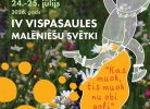 Plakāts IV Vispasaules Malēniešu svētkiem Jaunlaicenē, 2026. gada 24.–25. jūlijā. Fonā ziedoša pļava ar margrietiņām un purpura ziediem. Labajā pusē balta, konturēta cilvēka figūra tur dzeltenu runas burbuli ar uzrakstu: "Kas muok, tis muok nu obi goli". Kreisajā apakšdaļā vairāki dzelteni dekoratīvi apļi.