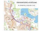 Karte, kas ilustrē ūdensapgādes atslēgumu 29. jūnijā no 10.00 līdz 15.00. Zilā līnija iezīmē skartās ielas, tostarp Pils ielu, Bērzu ielu un apkārtējās teritorijas pie Iekšezera ezera.