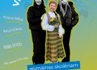 Reklāmas plakāts ar uzrakstu "Kļūsti par VIESĢIMENI UZ 3, 4 VAI 10 MĒNEŠIEM". Centrālā figūra ir smaidīga jauna sieviete tradicionālā latviešu tautas tērpā ar dzeltenu ziedu pušķi, ko ietver divas tumšas silueta figūras. Plakāts mudina kļūt par viesģimeni "apmaiņas skolēnām", minot ieguvumus: "PARĀDI LATVIJAS KULTŪRU UN DZĪVESVEIDU", "KULTŪRA UN TRADĪCIJAS", "PRAKTIZĒ SVEŠVALODAS", "PARĀDI LATVIJU", "IEMĀCI SKOLĒNAM LATVIEŠU VALODU". Apakšā AFS "Intercultural Programs Latvia" logo un kontaktinformācija: "afs.lv", "@afslatvia", "+371 67280646", "info.latvija@afs.org" un QR kods zem "UZZINI VAIRĀK:".