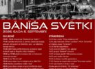 Plakāts ar melnbaltu vēsturiskas tvaika lokomotīves "Gr Nr 319" "Ferdinands" fotogrāfiju, kas velk vagonu kustībā. Plakāts reklamē "BĀNĪŠA SVĒTKUS 2026. GADA 5. SEPTEMBRĪ", kas veltīti Gulbenes-Alūksnes Bānīša 123. gadadienai, un tajā ir informācija par pasākumiem Gulbenē, Stāmerienā un Alūksnē, kā arī "BRAUCIENI AR BĀNĪTI", tostarp "Tvaika lokomotīves "Ferdinands" reiss".